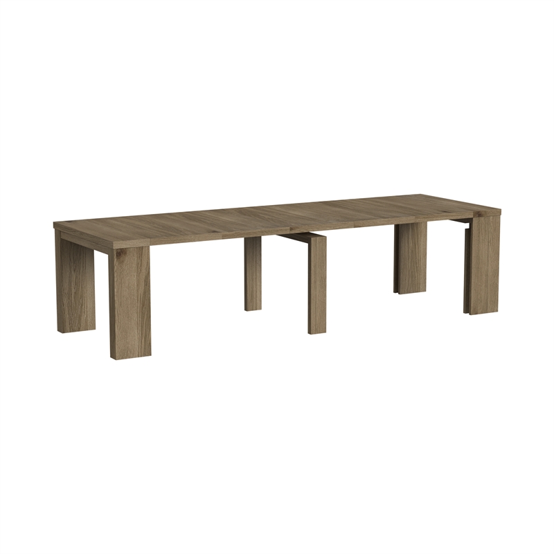 Pemberly Row Oak Veneer Extension Dining Table in Sandbar Oak