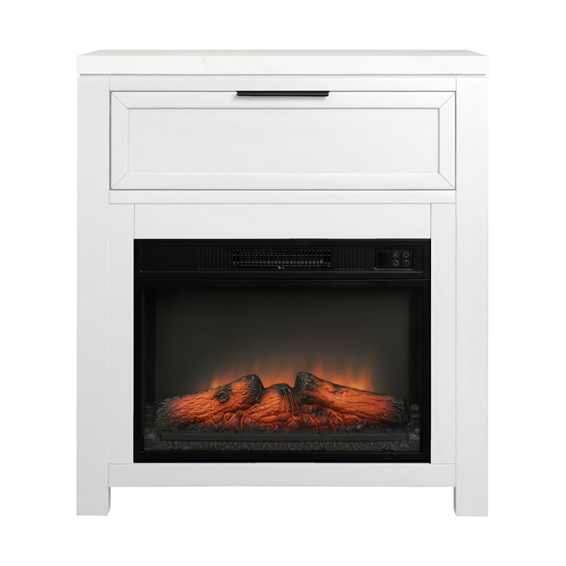 Pemberly Row Solid Poplar Fireside Console with Heater in White