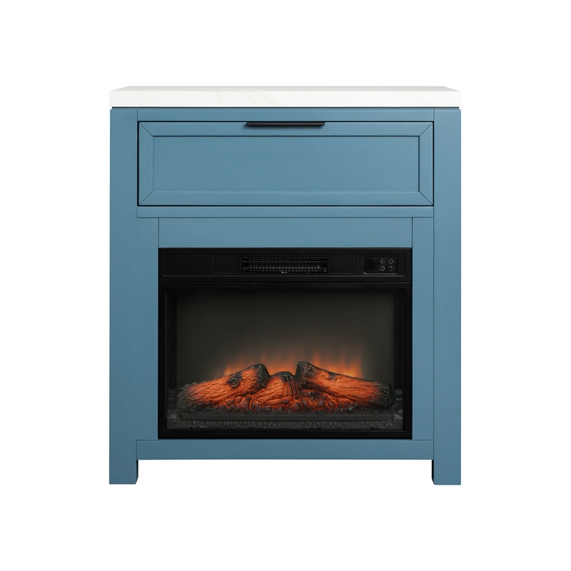 Pemberly Row Solid Poplar Fireside Console with Heater in Indigo