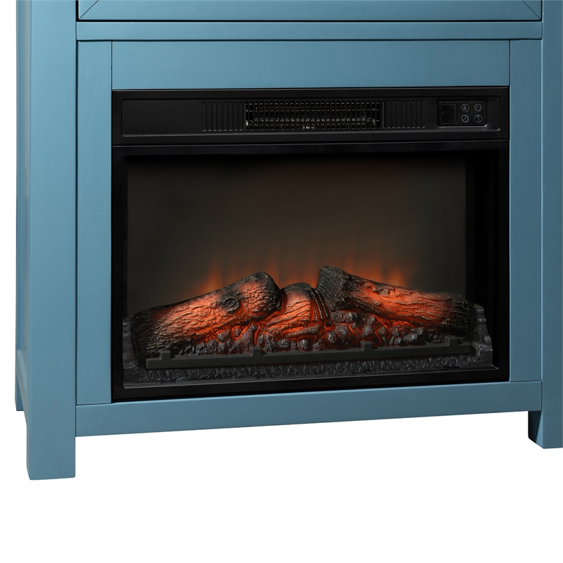 Pemberly Row Solid Poplar Fireside Console with Heater in Indigo