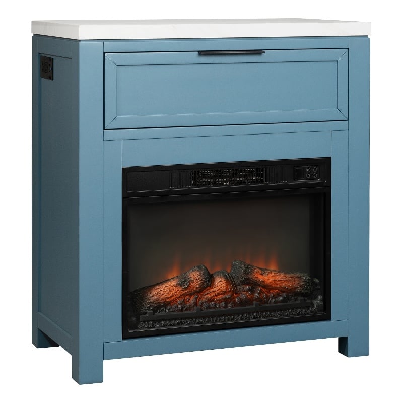Pemberly Row Solid Poplar Fireside Console with Heater in Indigo