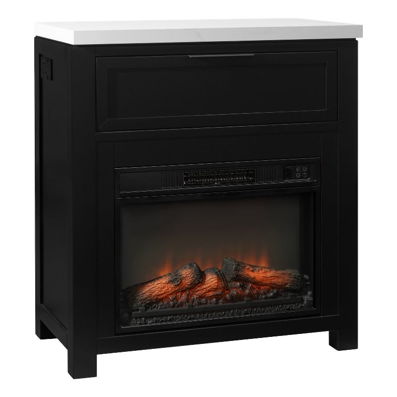 Pemberly Row Solid Poplar Fireside Console with Heater in Black