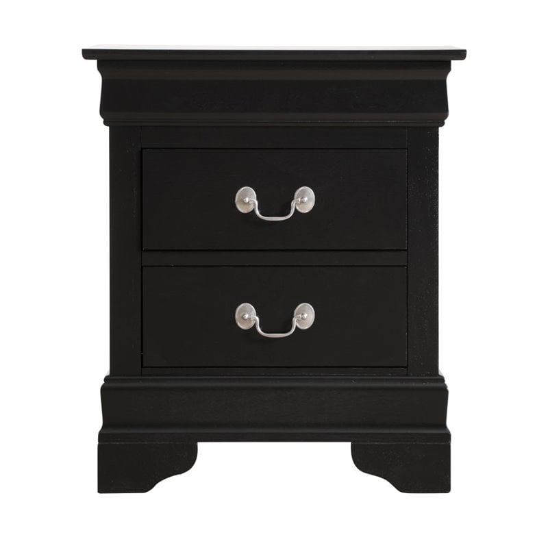 Pemberly Row Modern 2-Drawer Nightstand with Silver Hardware in Black