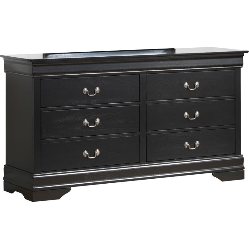 Pemberly Row Modern 6 Drawer Dresser in Engineered Wood - Black Finish