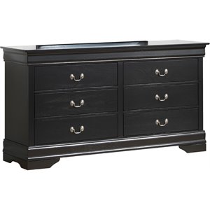 Pemberly Row Modern 6 Drawer Dresser in Engineered Wood - Black Finish
