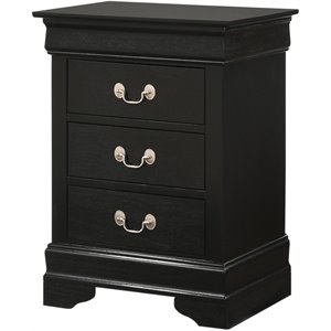 Pemberly Row Modern 3 Drawer Nightstand in Wood Veneers - Black Finish