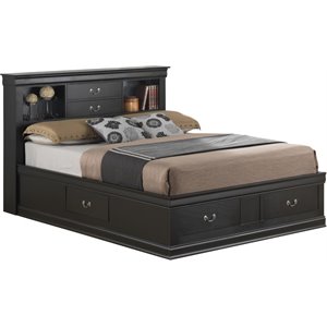 Pemberly Row Modern Queen Storage Bed with Drawers in Black Wood Finish