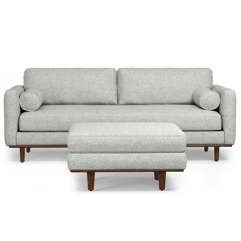 Pemberly Row 89 Inch Sofa with Ottoman in Mist Grey Woven Fabric