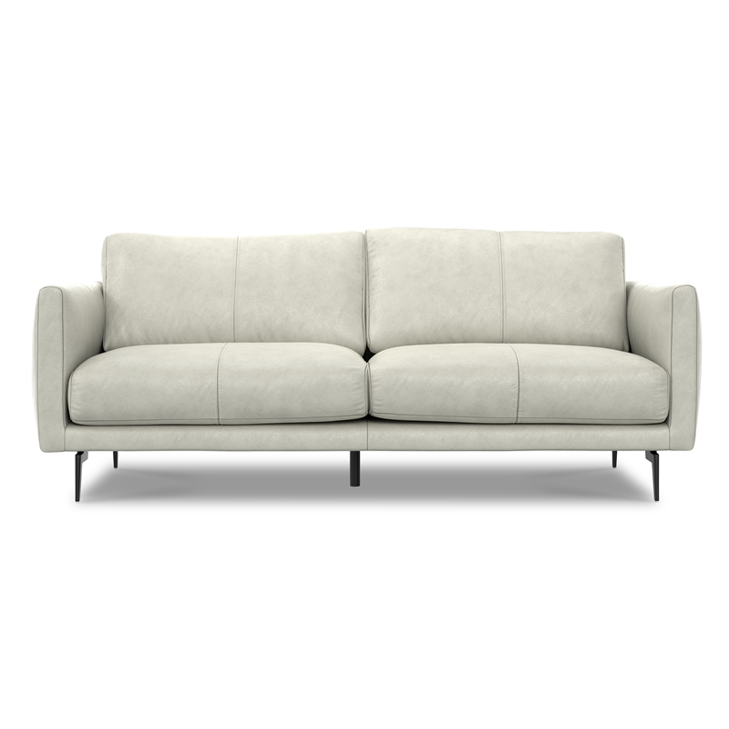 Pemberly Row 81 in Wide Light Smoke Gray Leather Sofa