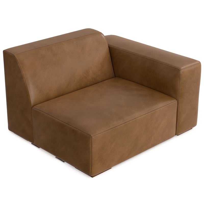 Pemberly Row Right-Arm Sofa Module in Genuine Caramel Brown Leather