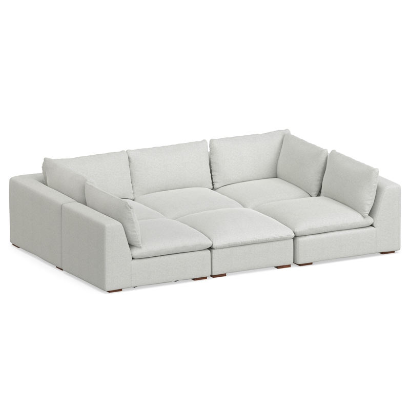 Pemberly Row Pit Sectional Sofa with Ottoman in Cloud Grey Performance Fabric