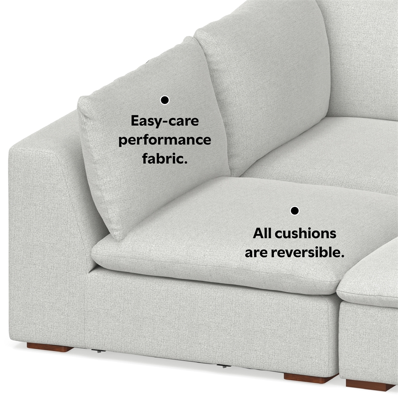 Pemberly Row Pit Sectional Sofa with Ottoman in Cloud Grey Performance Fabric