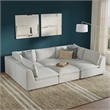 Pemberly Row Pit Sectional Sofa with Ottoman in Cloud Grey Performance Fabric