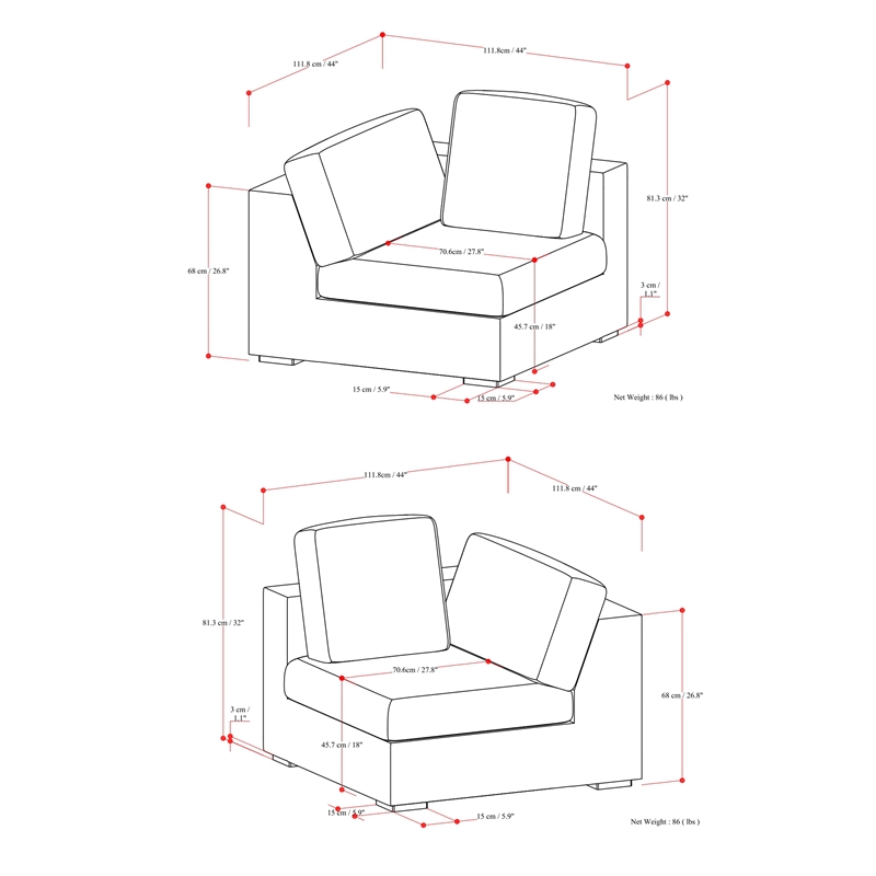 Pemberly Row 2-Seater Modular Sofa in Cloud Grey Performance Fabric