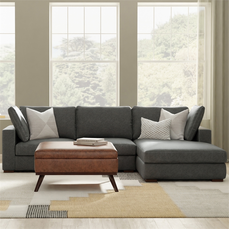 Pemberly Row Right-Facing Sectional Sofa in Pebble Gray Performance Fabric