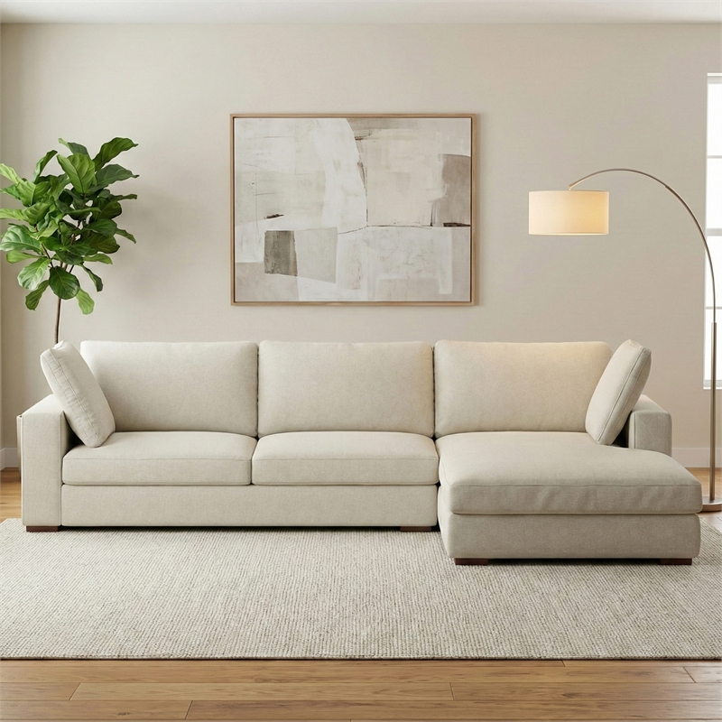 Pemberly Row Right-Facing Sectional Sofa in Cream Performance Fabric