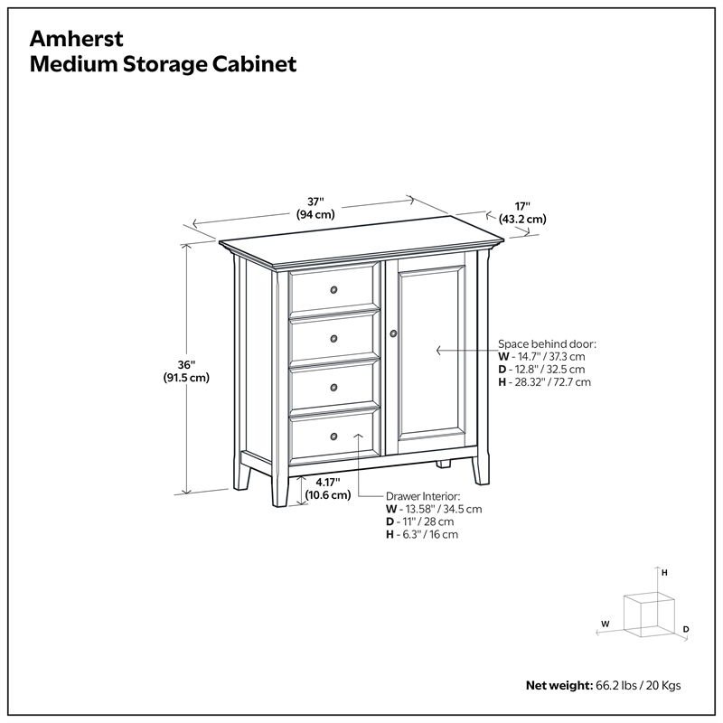 Pemberly Row 4-Drawer Storage Cabinet with Adjustable Shelves in Black