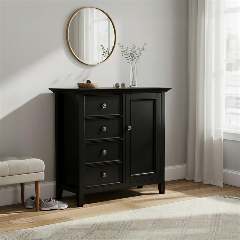 Pemberly Row 4-Drawer Storage Cabinet with Adjustable Shelves in Black