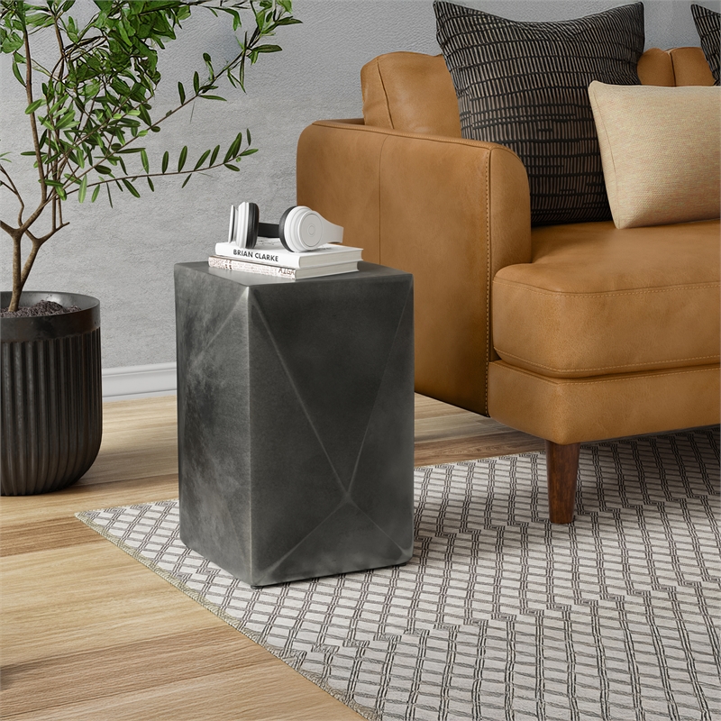 Pemberly Row Contemporary Cast Aluminum Side Table in Graphite Finish