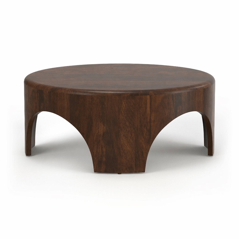 Pemberly Row Mango Wood Round Arch Coffee Table in Walnut Brown