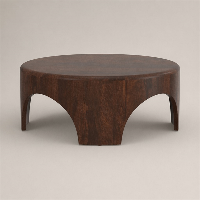 Pemberly Row Mango Wood Round Arch Coffee Table in Walnut Brown