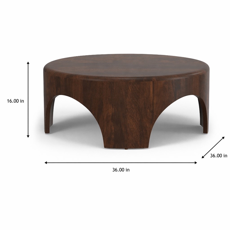Pemberly Row Mango Wood Round Arch Coffee Table in Walnut Brown