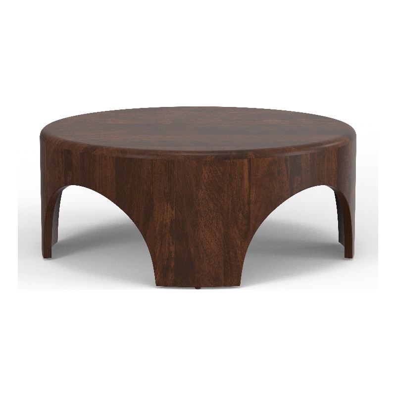 Pemberly Row Mango Wood Round Arch Coffee Table in Walnut Brown