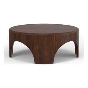 Pemberly Row Mango Wood Round Arch Coffee Table in Walnut Brown