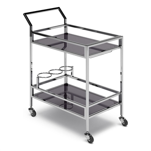 Pemberly Row Modern Bar Cart Metal and Tempered Glass in Chrome Finish