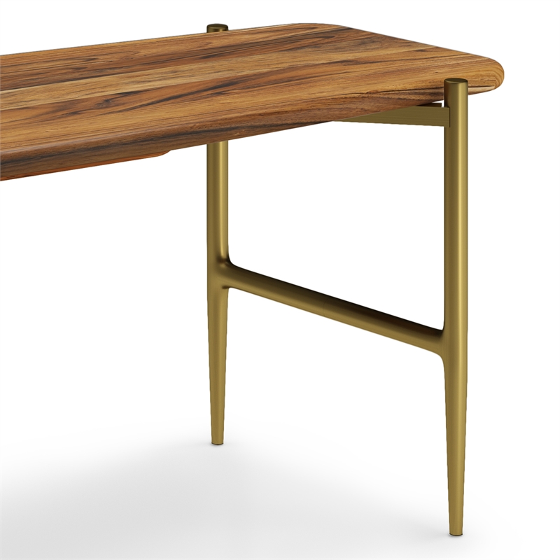 Pemberly Row 46 in Wide Acacia Hardwood Bench with Antique Brass Finish