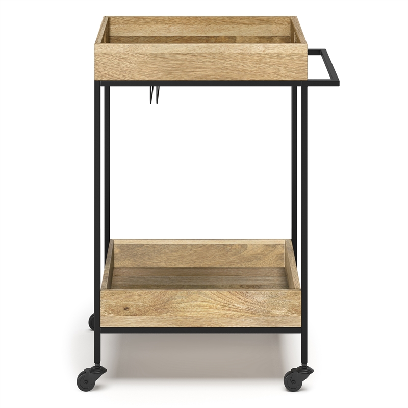 Pemberly Row Modern Industrial Mango Wood Bar Cart with Metal Frame