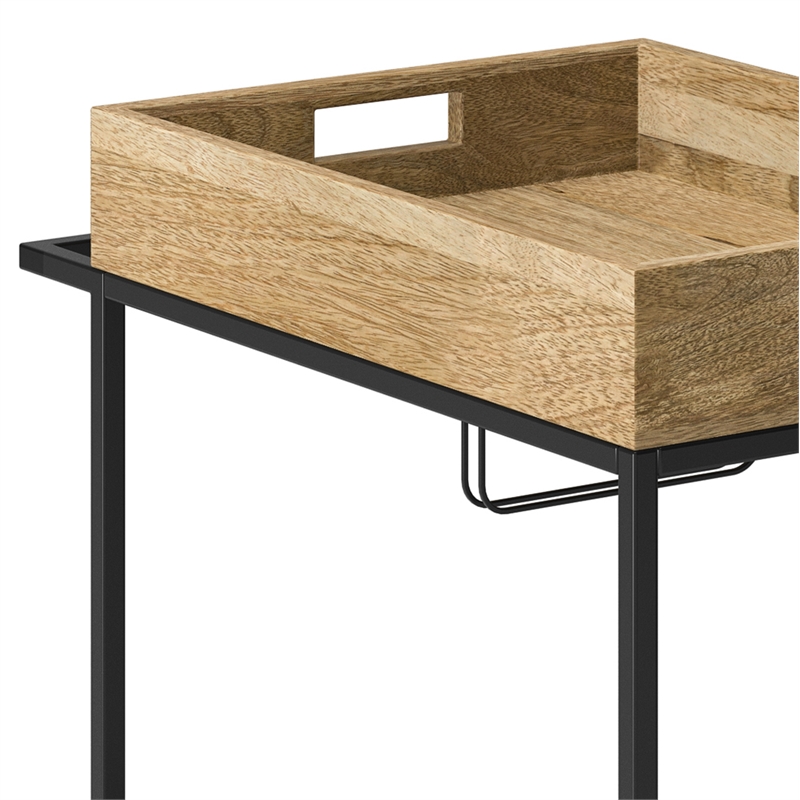 Pemberly Row Modern Industrial Mango Wood Bar Cart with Metal Frame