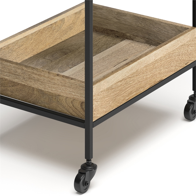 Pemberly Row Modern Industrial Mango Wood Bar Cart with Metal Frame