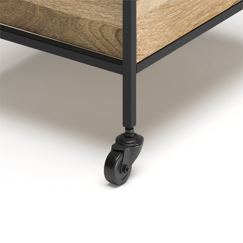 Pemberly Row Modern Industrial Mango Wood Bar Cart with Metal Frame