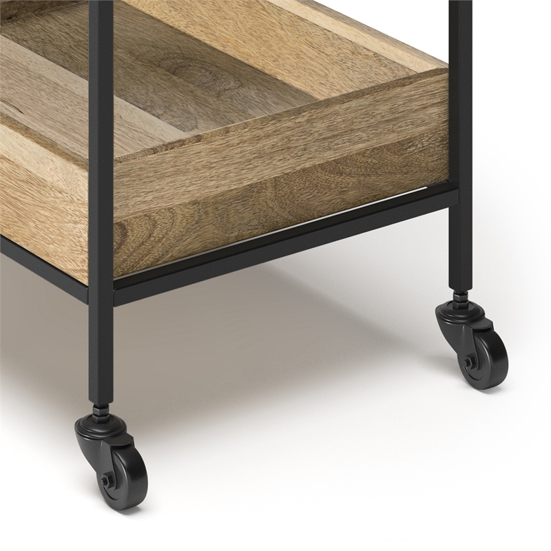 Pemberly Row Modern Industrial Mango Wood Bar Cart with Metal Frame