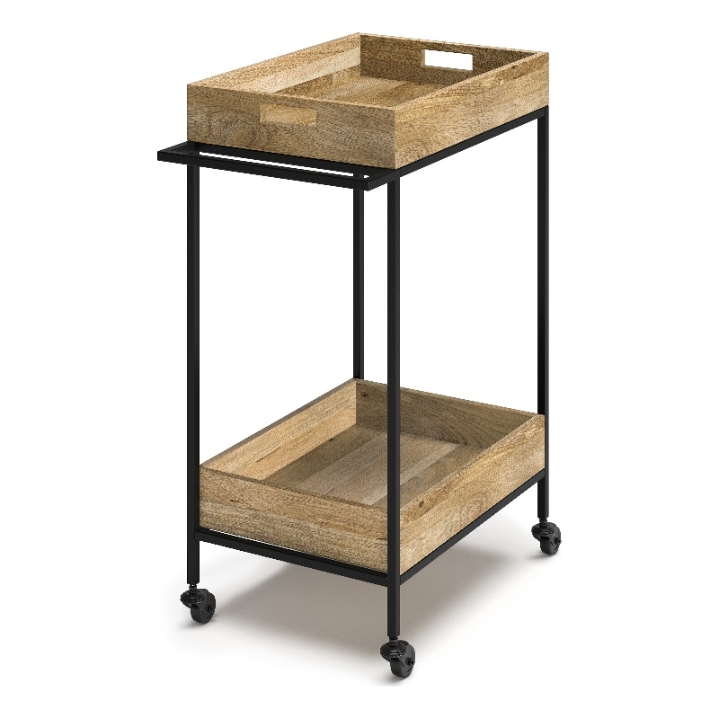 Pemberly Row Modern Industrial Mango Wood Bar Cart with Metal Frame