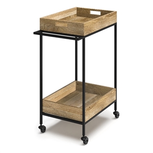 Pemberly Row Modern Industrial Mango Wood Bar Cart with Metal Frame
