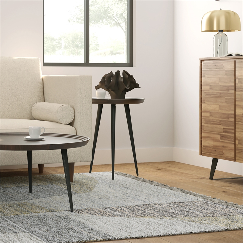 Pemberly Row 18 in Metal Round Side Table in Cognac Finish with Tray Top