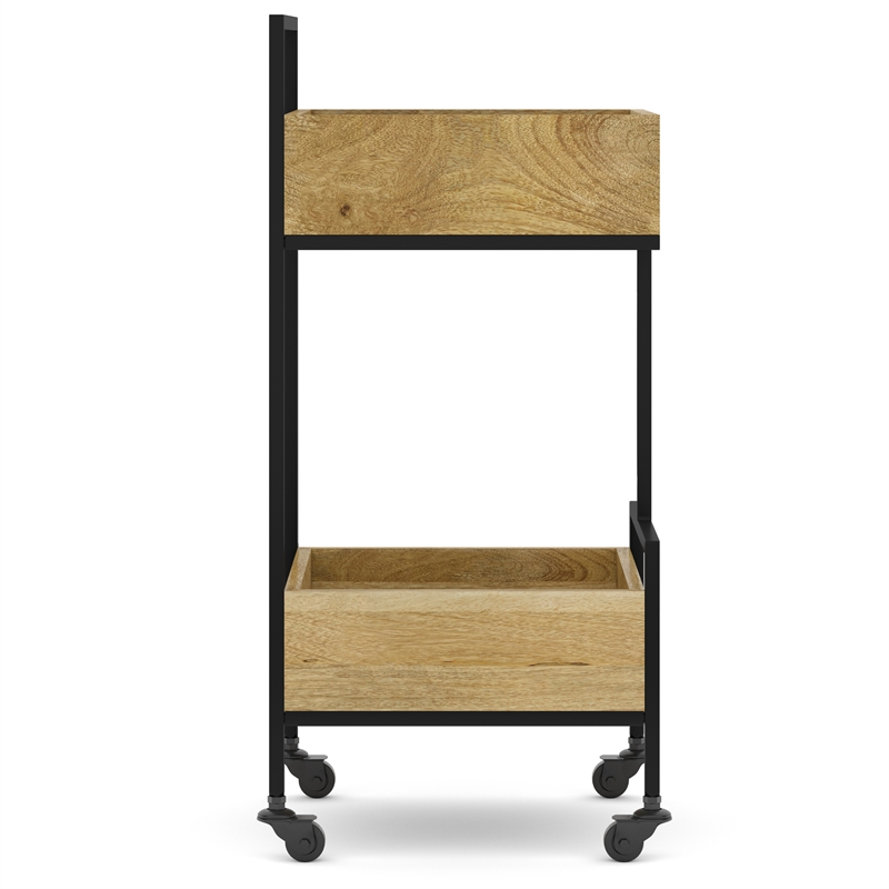 Pemberly Row Solid Mango Wood and Metal Bar Cart with Natural Finish