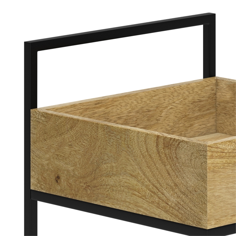 Pemberly Row Solid Mango Wood and Metal Bar Cart with Natural Finish