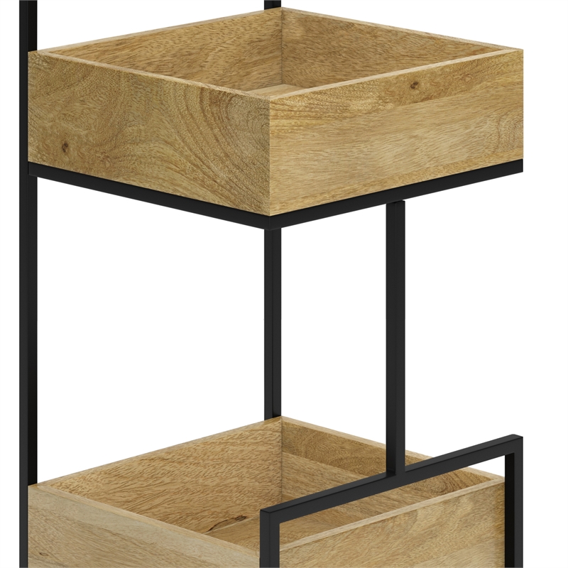 Pemberly Row Solid Mango Wood and Metal Bar Cart with Natural Finish