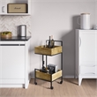 Pemberly Row Solid Mango Wood and Metal Bar Cart with Natural Finish