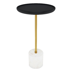 Pemberly Row 12 in Mango Wood and Genuine Marble End Table with Gold Frame