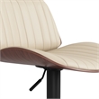 Pemberly Row Adjustable Swivel Bar Stool in Cream Faux Leather and Walnut Veneer