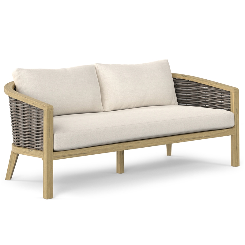 Pemberly Row 4Pc Outdoor Patio Set in Natural Fabric with Teak Finish