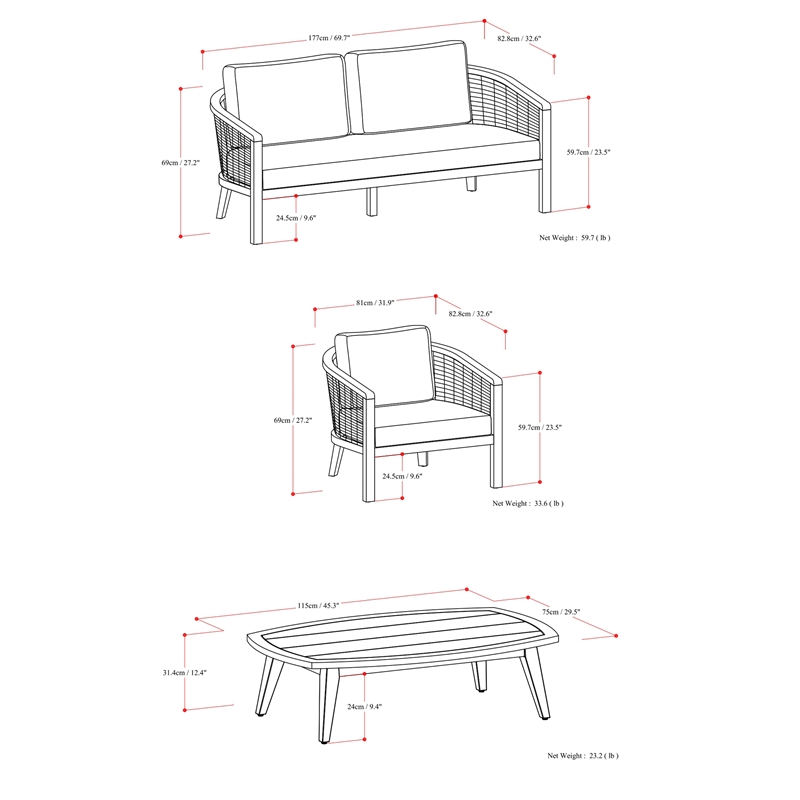 Pemberly Row 4Pc Outdoor Patio Set in Natural Fabric with Teak Finish