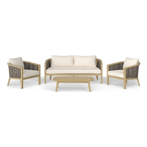 Pemberly Row 4Pc Outdoor Patio Set in Natural Fabric with Teak Finish