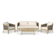 Pemberly Row 4Pc Outdoor Patio Set in Natural Fabric with Teak Finish