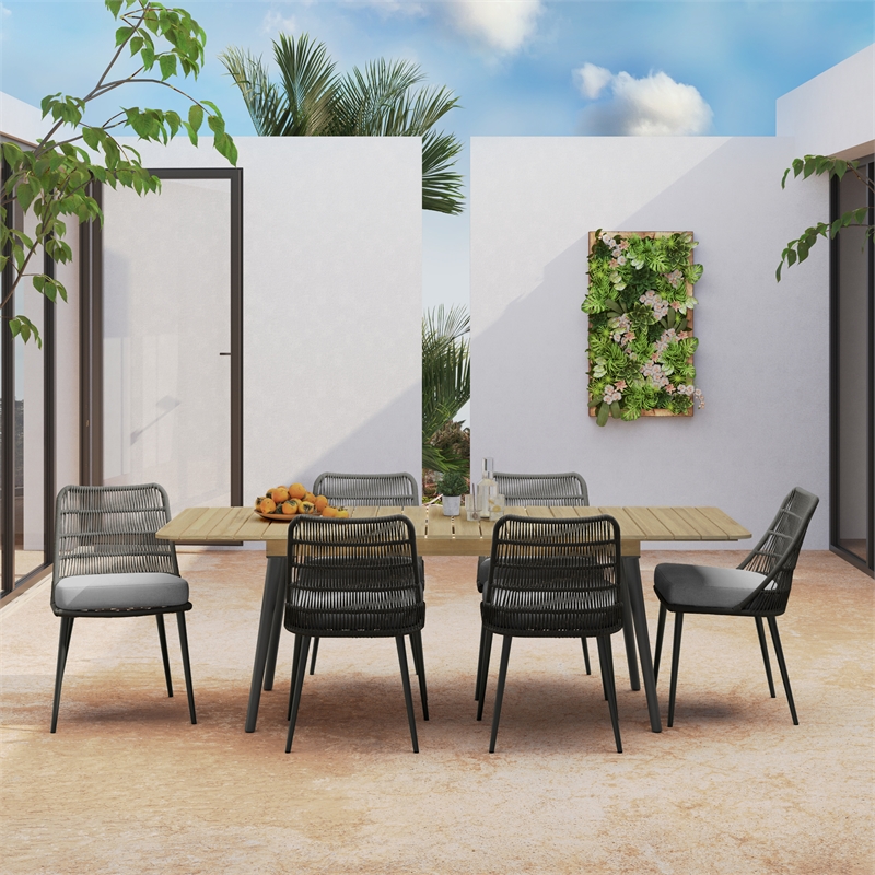 Pemberly Row 7-Piece Outdoor Extendable Dining Set in Grey with Acacia Wood