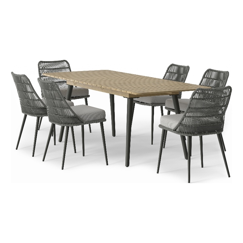Pemberly Row 7-Piece Outdoor Extendable Dining Set in Grey with Acacia Wood